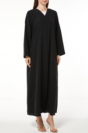 Black Tokyo Crepe Custom Abaya with Front Threadwork