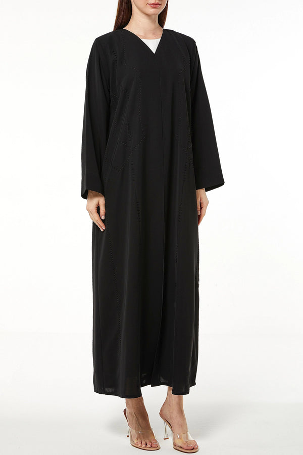 Black Tokyo Crepe Custom Abaya with Front Threadwork