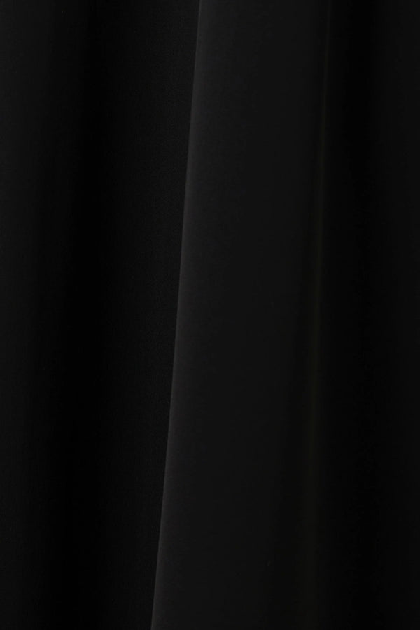 Black Aria Crepe Custom Abaya with Front Pleats with Beaded Front Panel and Flared Sleeves