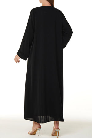Black Classic Nada Custom Abaya with Beaded Crisscross Detail