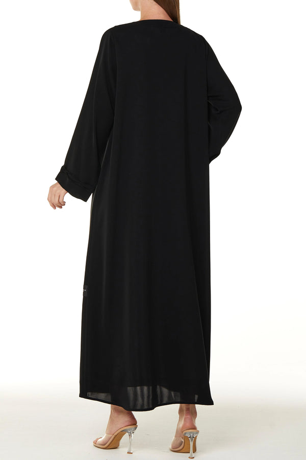 Black Classic Nada Custom Abaya with Beaded Crisscross Detail