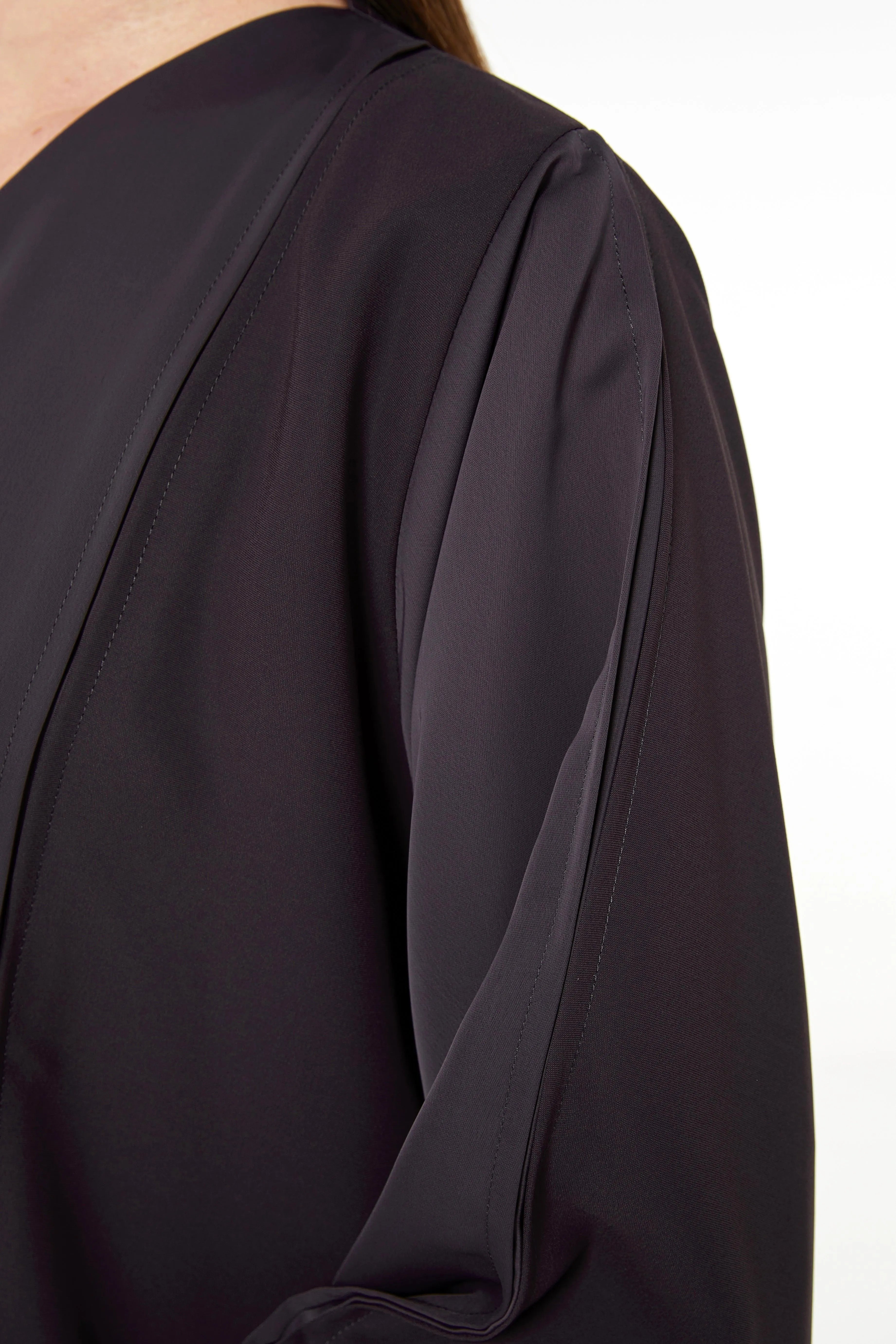Purple Cool Crepe Abaya with Pleats on Sleeves - Posh Abaya