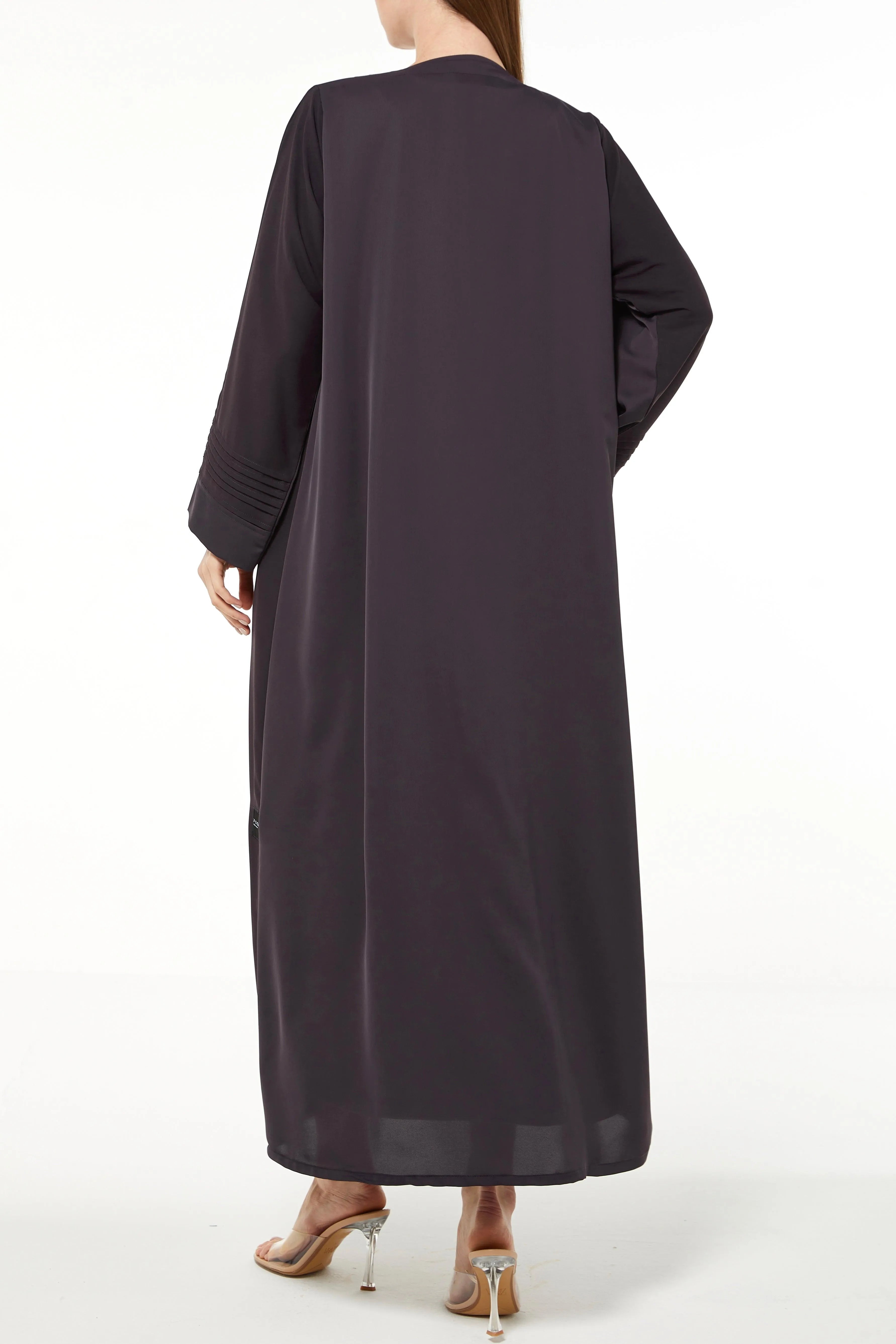 Purple Cool Crepe Abaya with Pleats on Sleeves - Posh Abaya