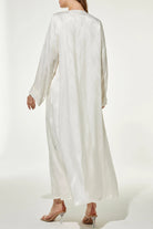White Eliza Fukro Abaya with Abstract Artistry - Posh Abaya