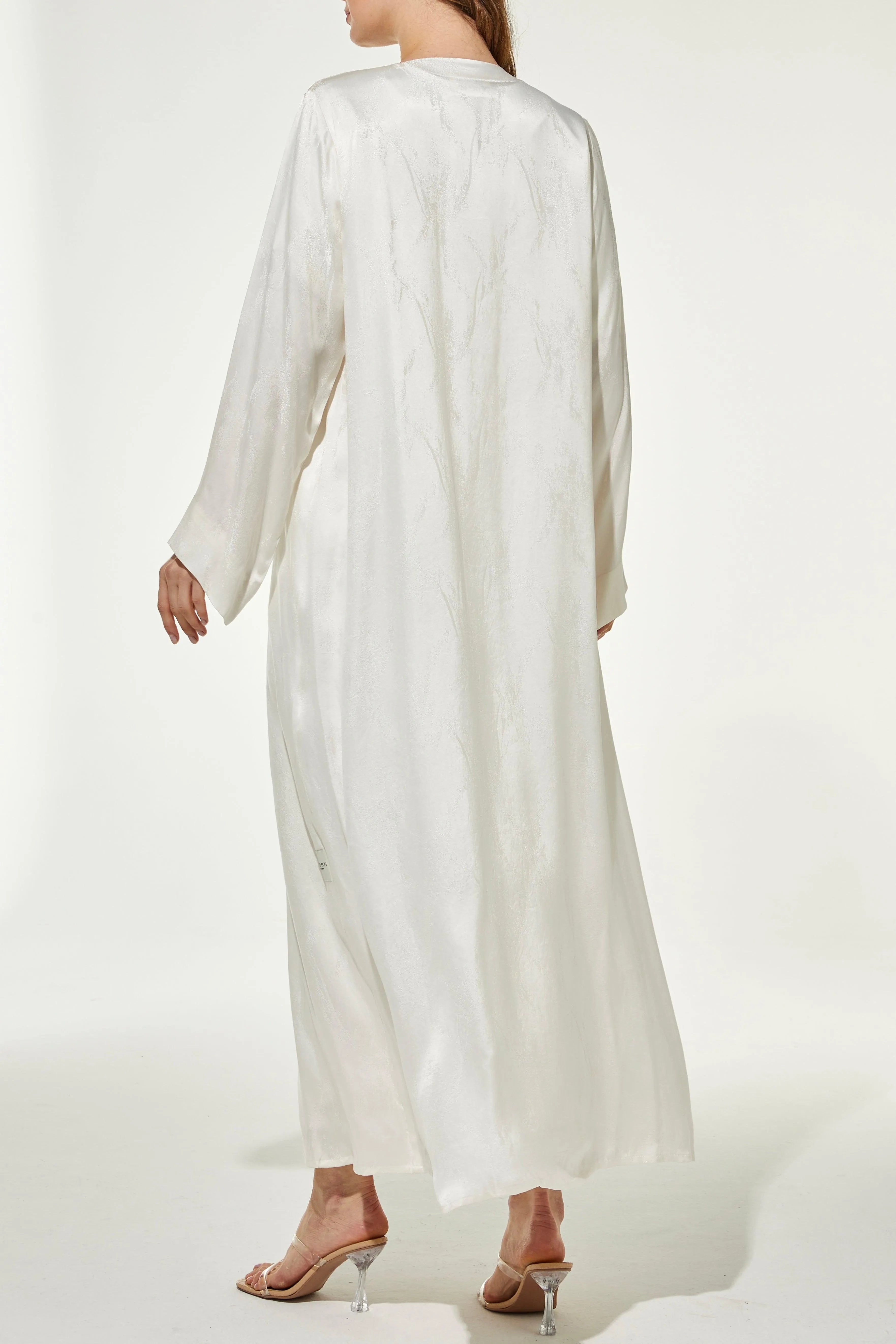 White Eliza Fukro Abaya with Abstract Artistry - Posh Abaya
