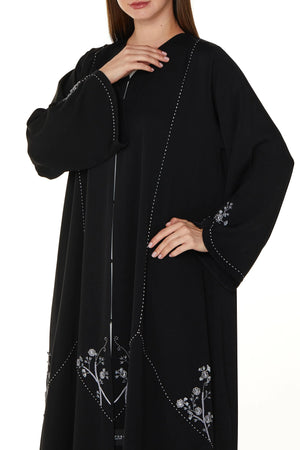Black Royal Nada Custom Abaya, Hem and Sleeve Beadwork