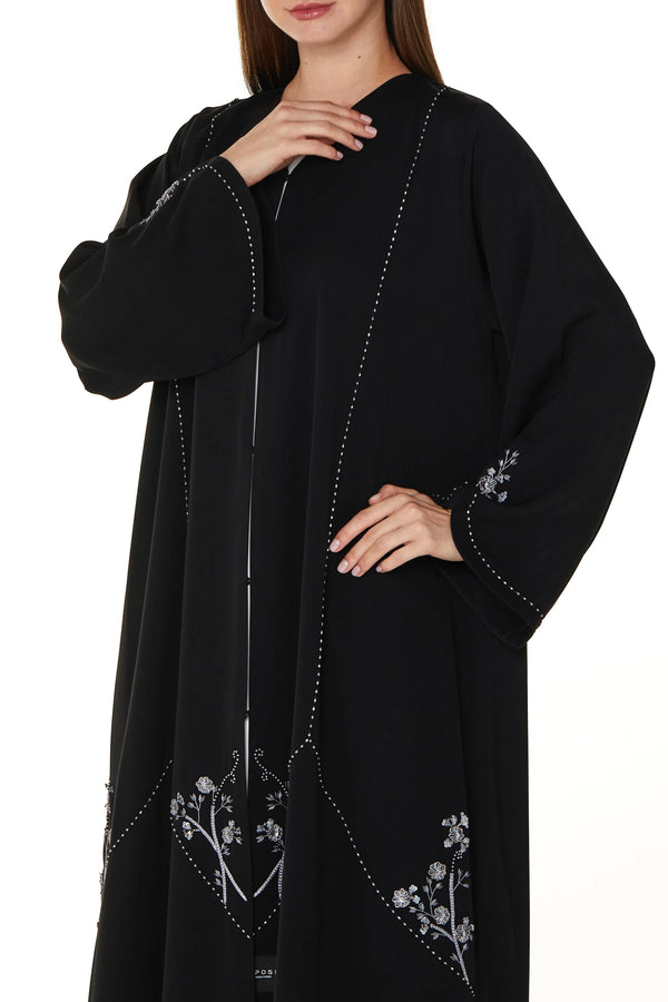Black Royal Nada Custom Abaya, Hem and Sleeve Beadwork