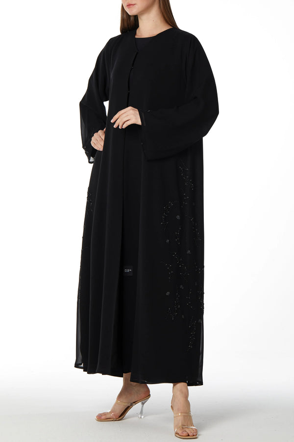 Floral Abstract Side Black Custom Abaya