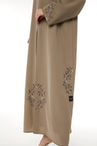 Beige Tokyo Crepe with Floral Embroidery - Posh Abaya