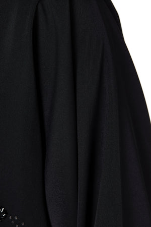 Black Rose Crepe Custom Abaya with Front Atrful Threadwork