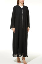 Chiffon Flare with Copper Bead Black Abaya - Posh Abaya