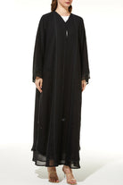 Black Lily Chiffon Abaya with Front Lace and Beadwork - Posh Abaya