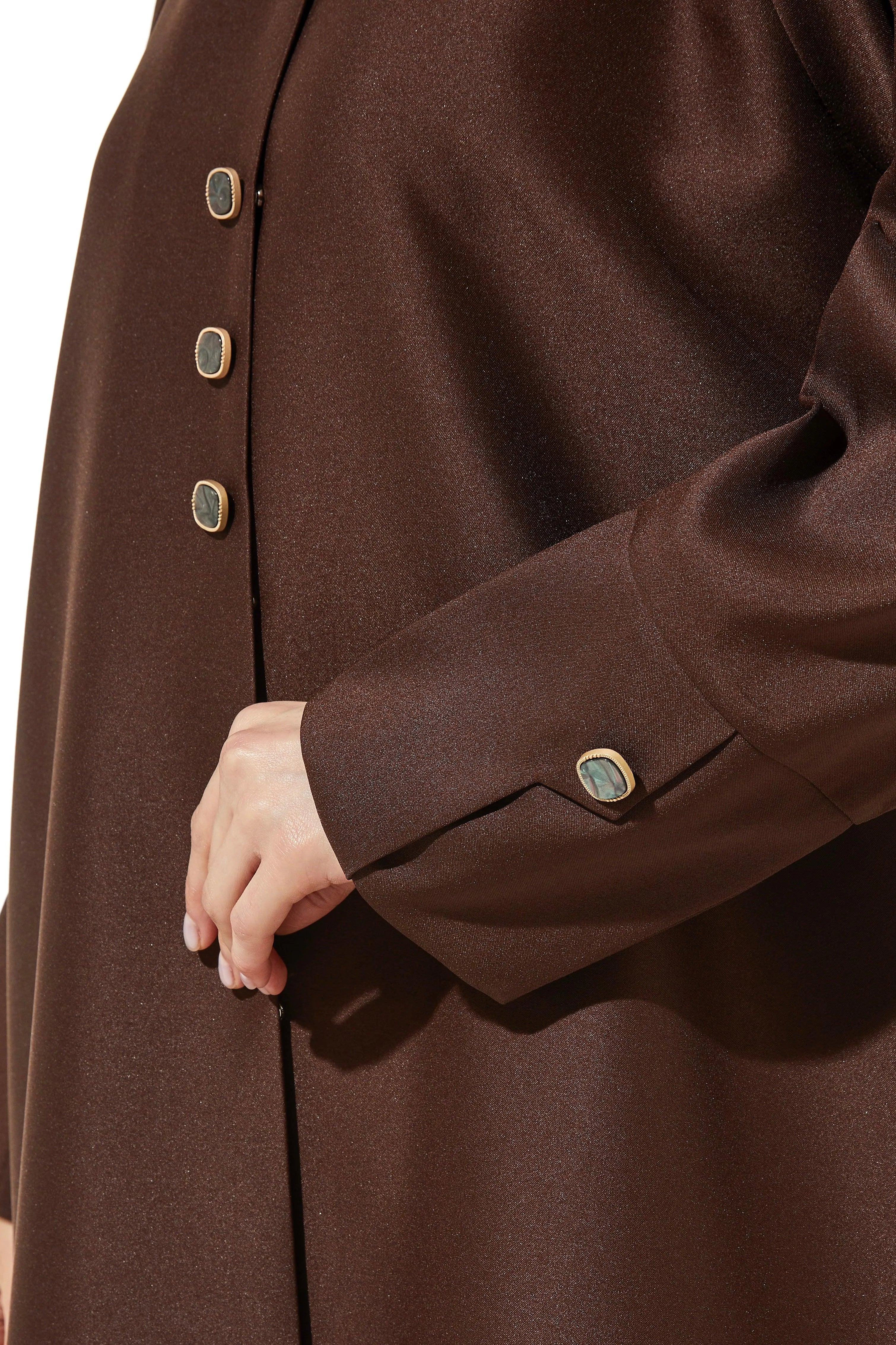 Brown Oliva Satin Abaya with Overlap - Posh Abaya