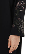Black Layan Crepe Abaya with Floral Embroidered Sleeves - Posh Abaya