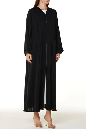 Black Classic Nada Custom Abaya with Beaded Crisscross Detail