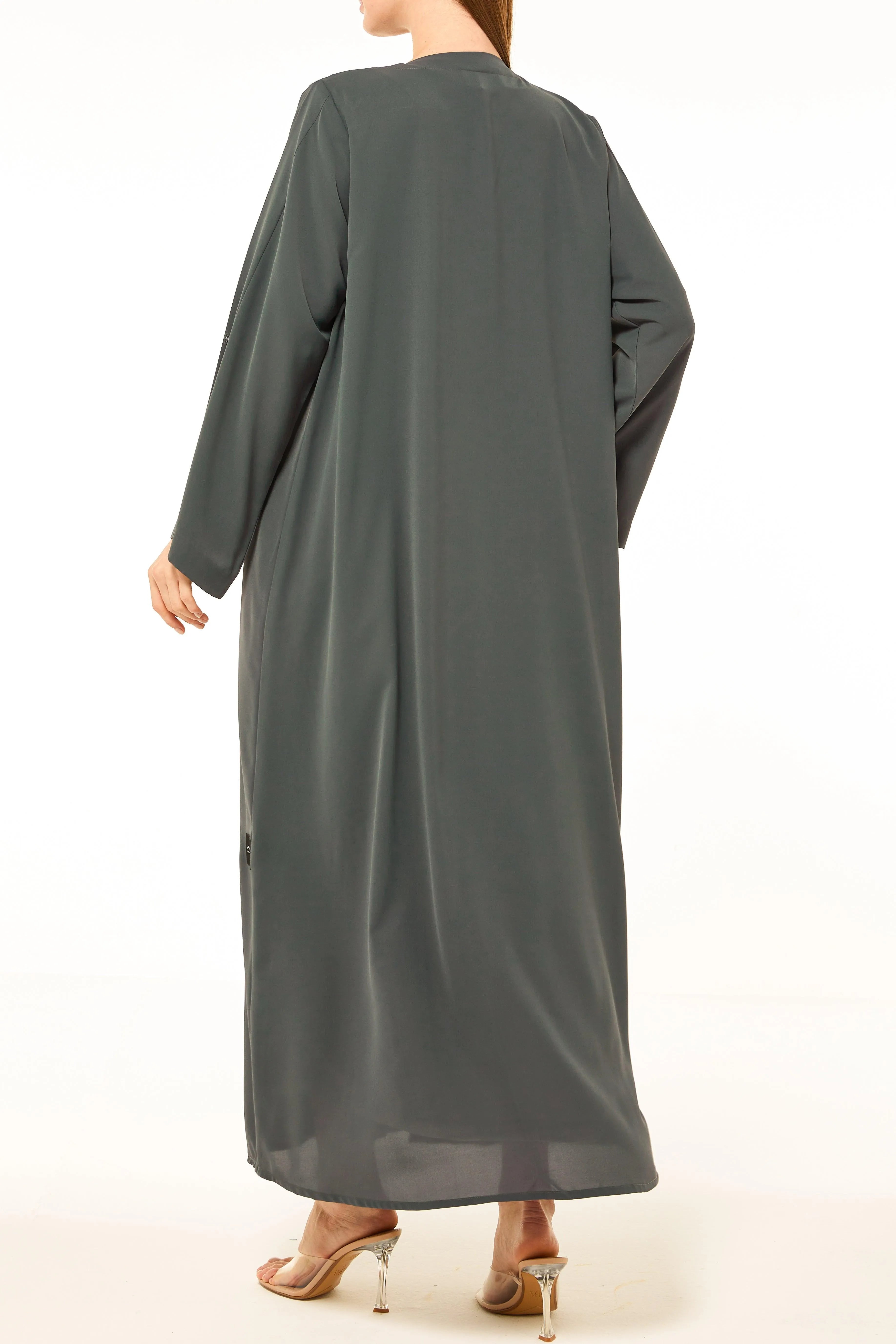 Light Green Remi Crepe Abaya with Sleek Pleat Buttons - Posh Abaya