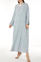 Blue Tokyo Crepe Abaya with Front Butterfly Embroidery - Posh Abaya