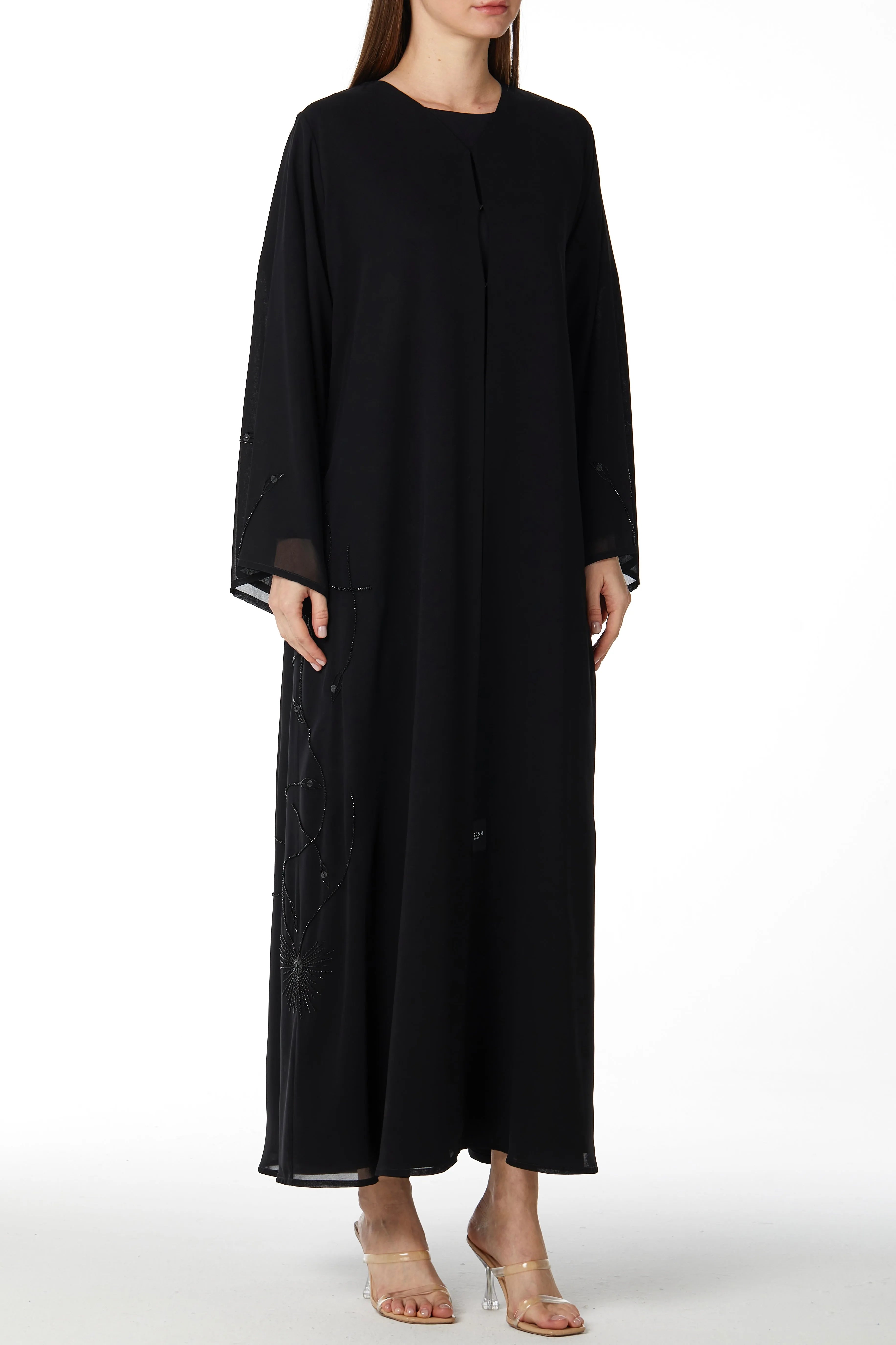 Beaded Bloom Black Abaya - Posh Abaya