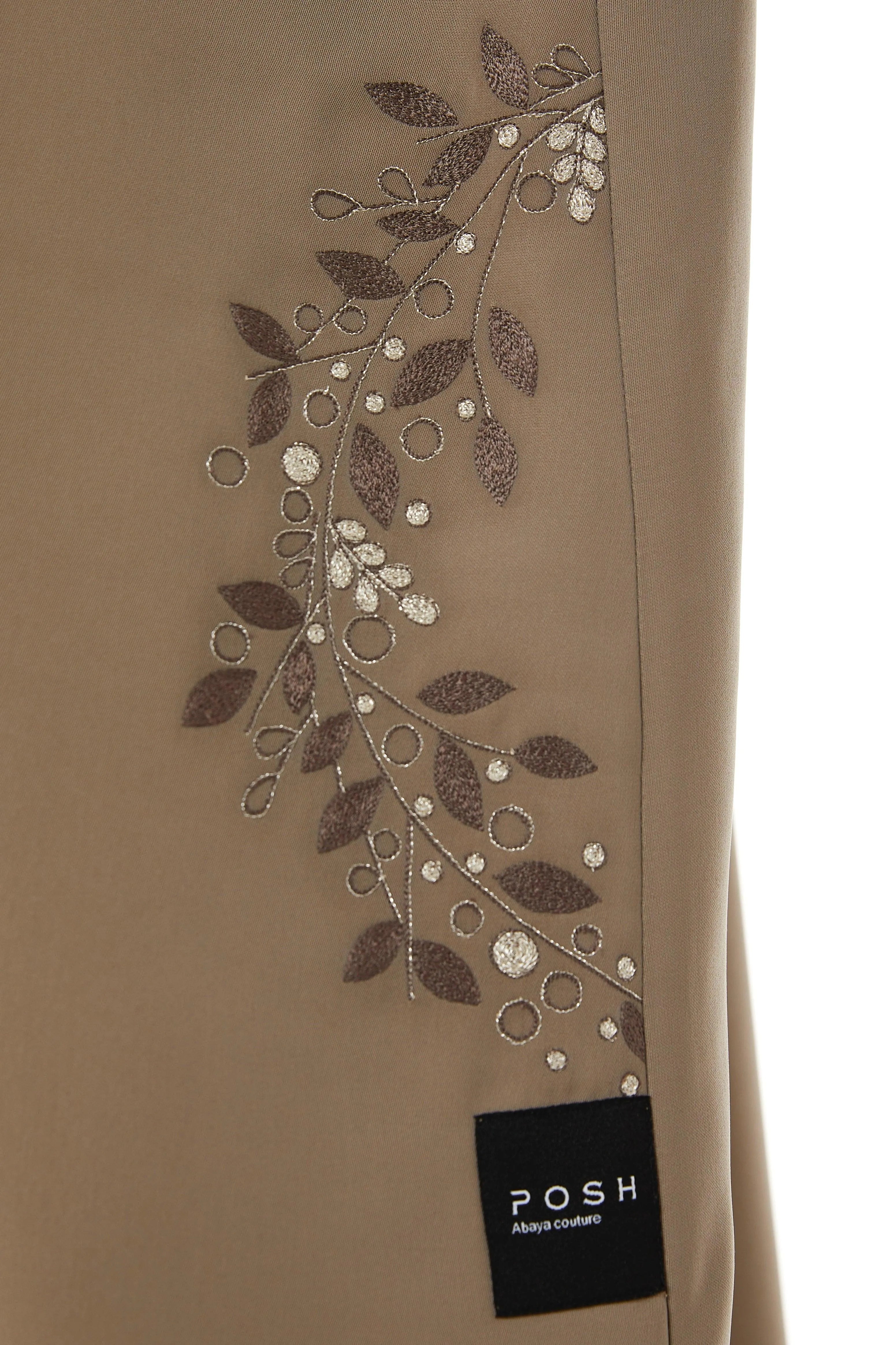 Beige Tokyo Crepe with Floral Embroidery - Posh Abaya