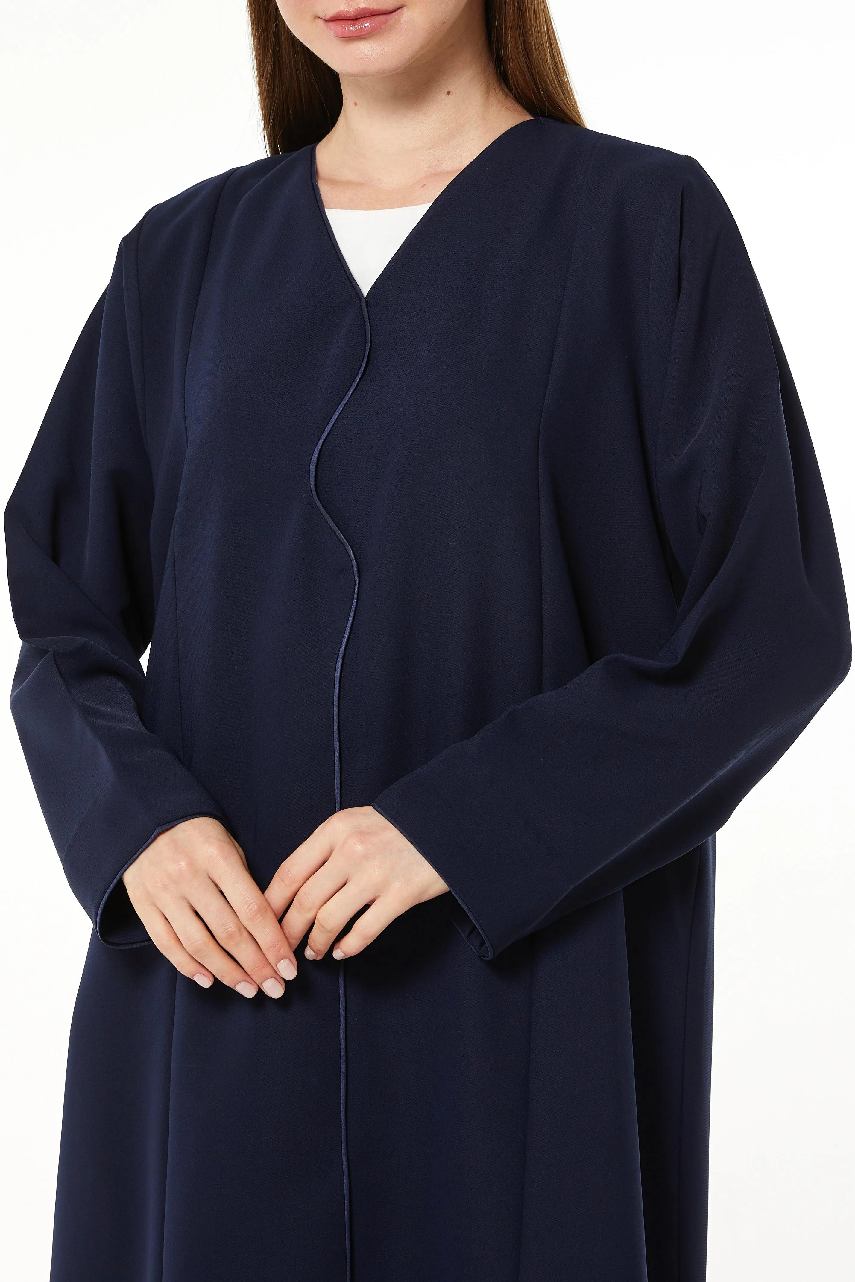 Blue Melanie Crepe Abaya with Piped Overlap - Posh Abaya