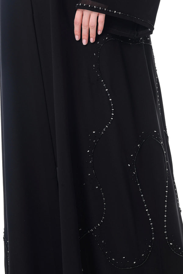 Black Khalifa Chiffon Custom Abaya with Hand-Beaded Details