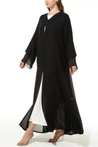 Black Layered Chiffon Flared Custom Abaya with Black & Silver Beadwork - Posh Abaya