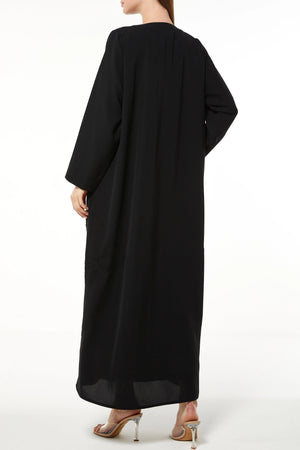 Black Tokyo Crepe Custom Abaya with Side Threadwork