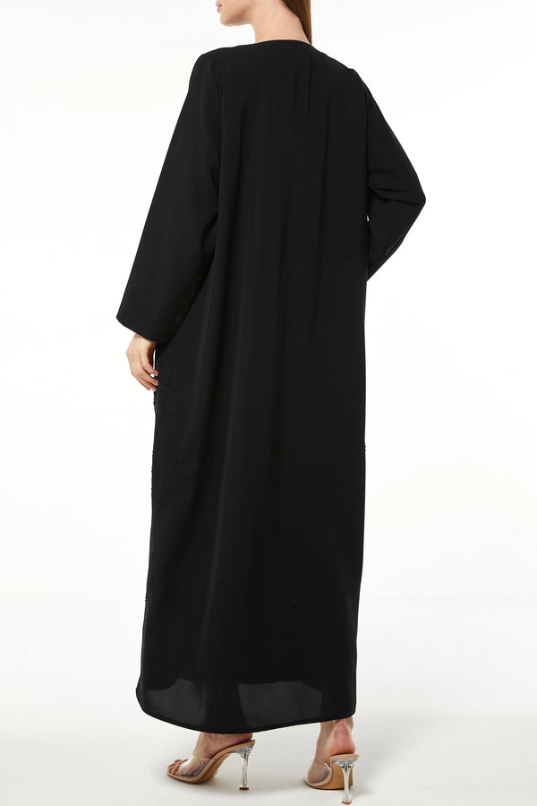 Black Tokyo Crepe Custom Abaya with Side Threadwork