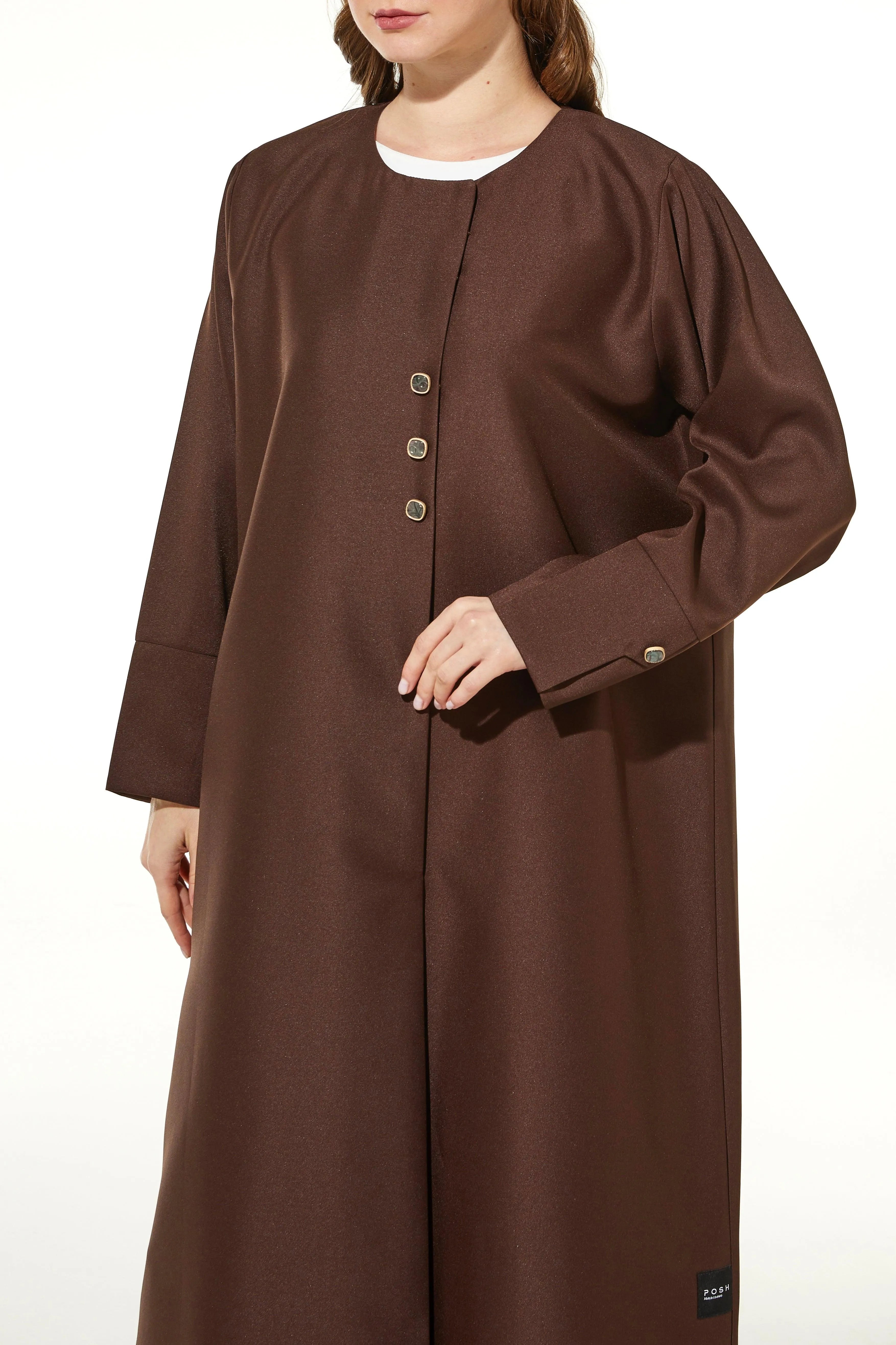 Brown Oliva Satin Abaya with Overlap - Posh Abaya