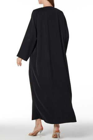 Black Rose Crepe Custom Abaya with Front Atrful Threadwork