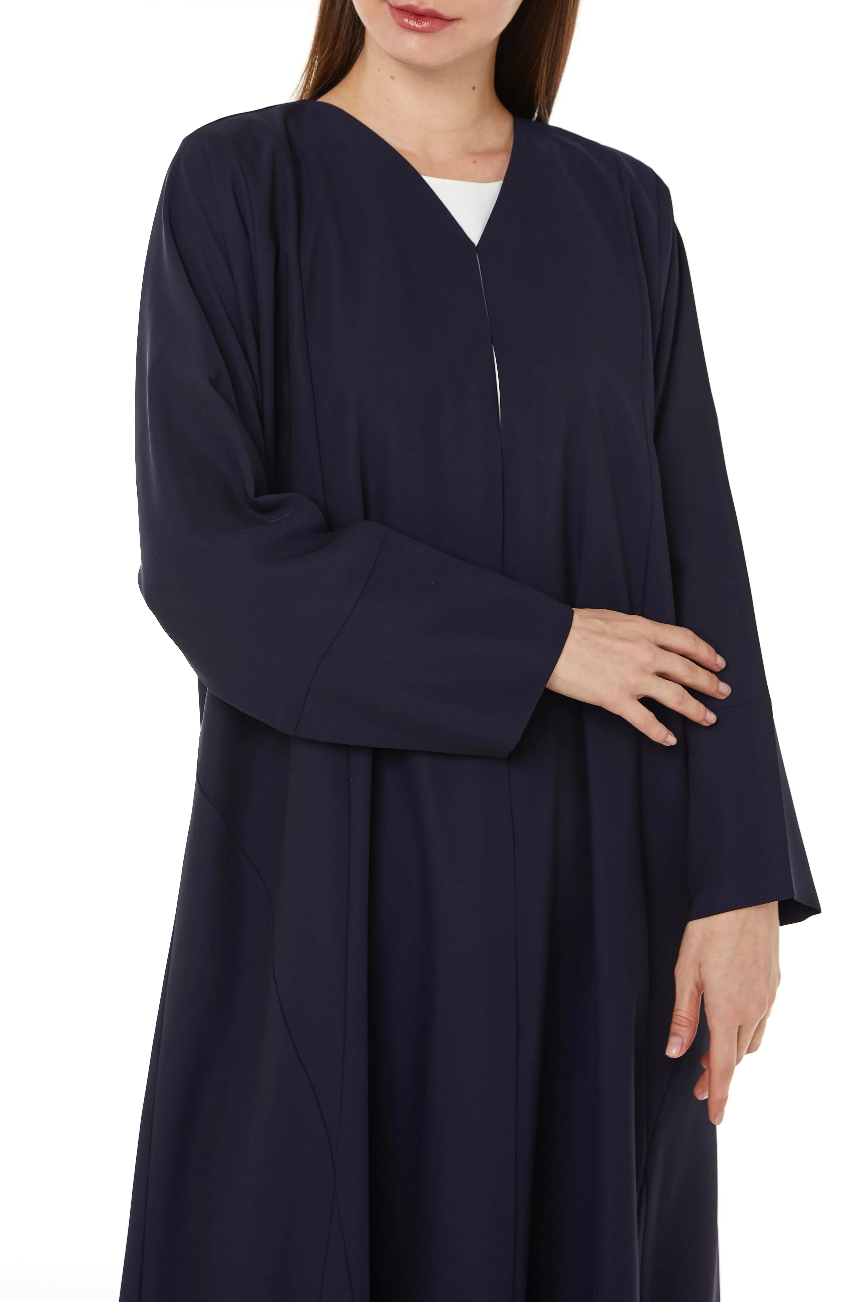 Light Poppy Crepe Minimal Blue Abaya - Posh Abaya