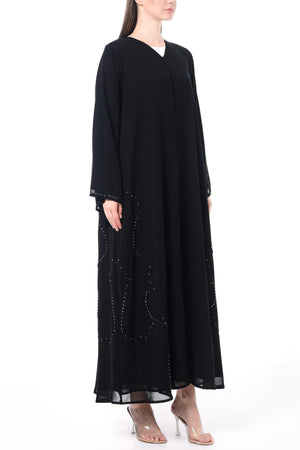 Black Khalifa Chiffon Custom Abaya with Hand-Beaded Details