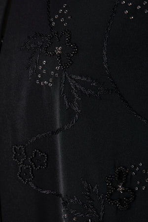 Black Rose Crepe Custom Abaya with Front Atrful Threadwork