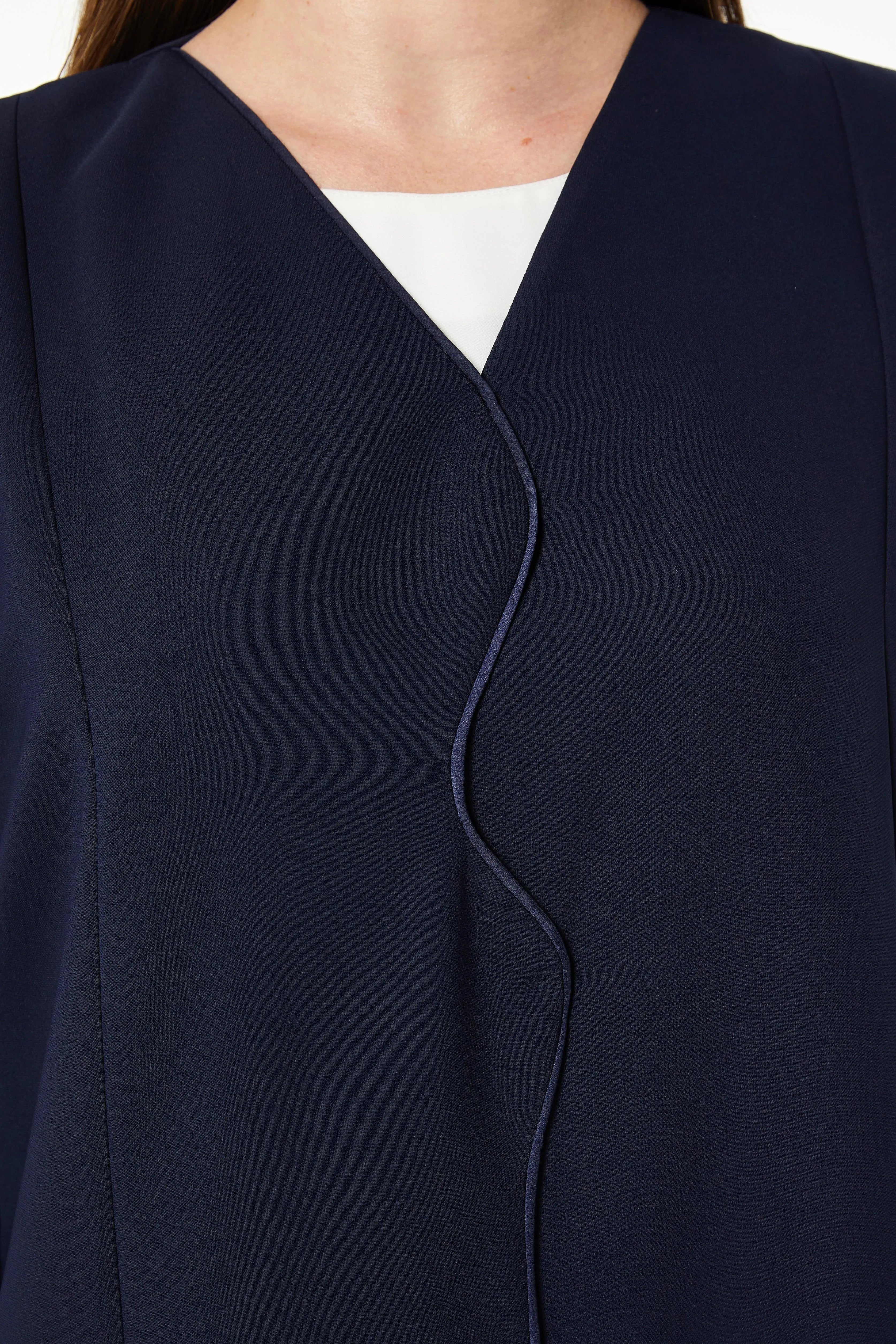 Blue Melanie Crepe Abaya with Piped Overlap - Posh Abaya