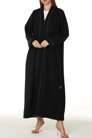 Black Nova Crepe Abaya with Front Stitch Collar - Posh Abaya