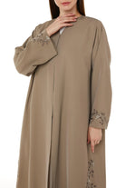 Beige Tokyo Crepe with Floral Embroidery - Posh Abaya