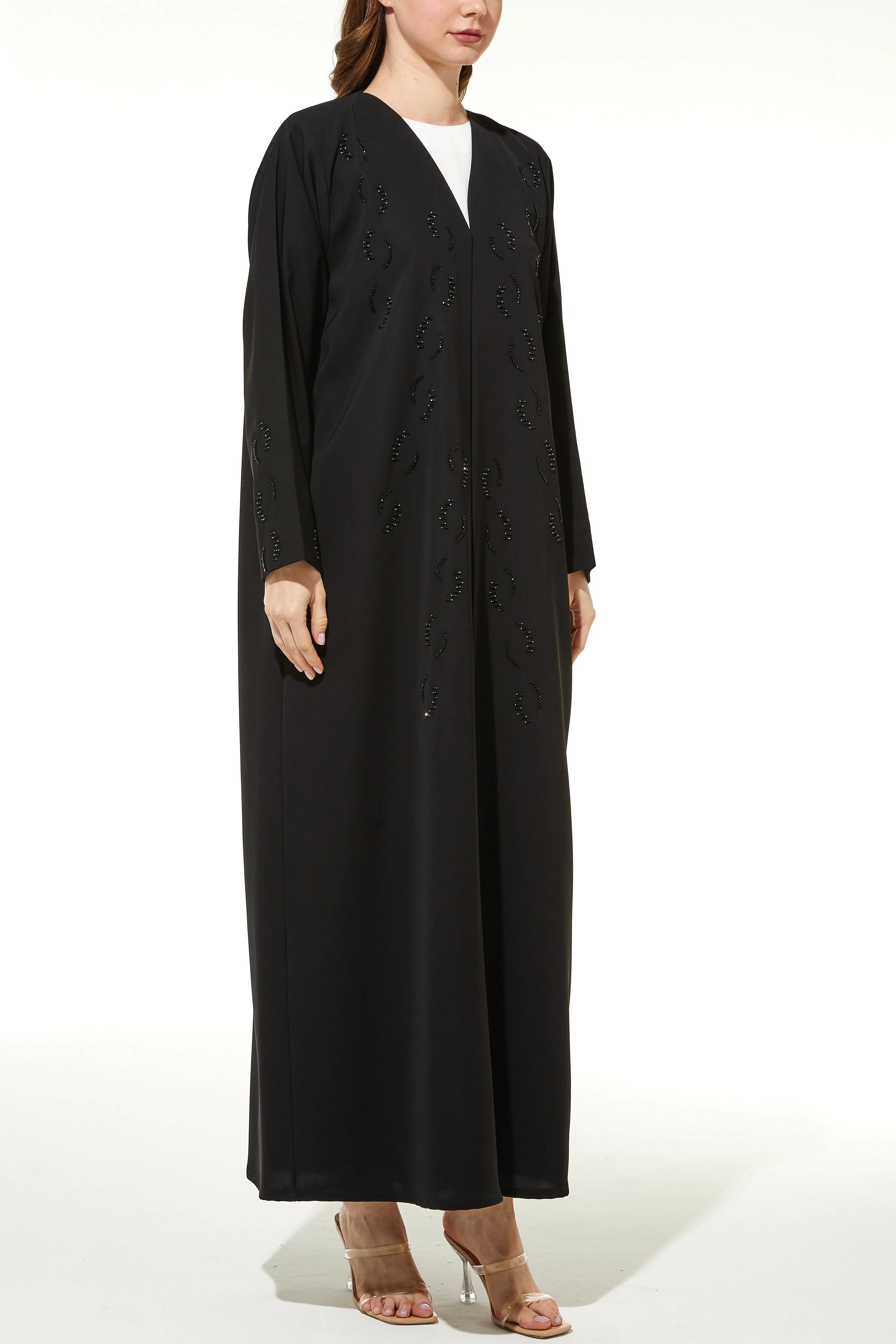 Crepe Silver touch Beaded Black Abaya - Posh Abaya