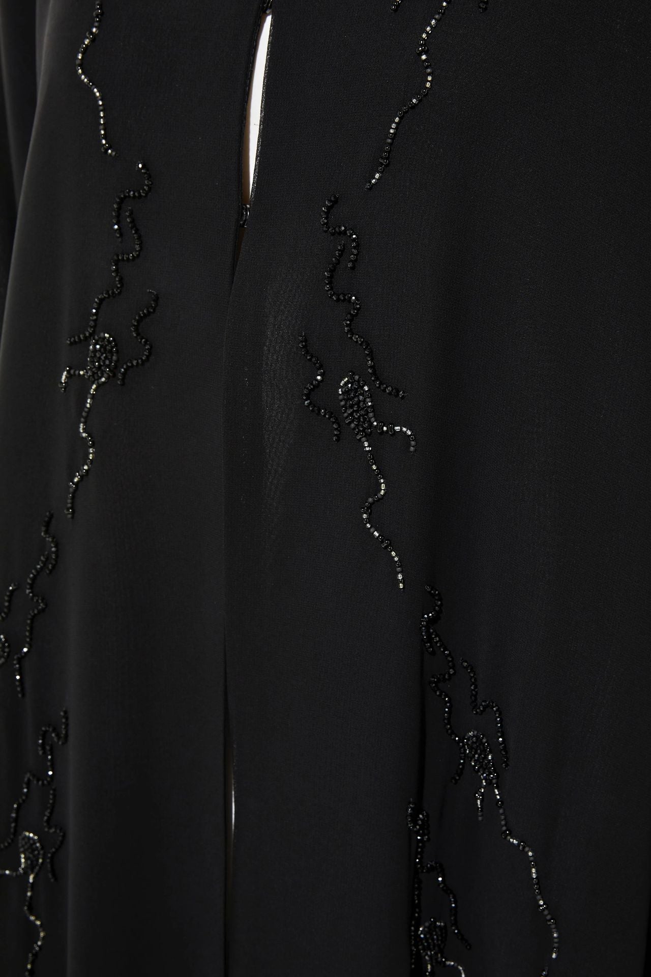 Streak Flared Chiffon Black and Silver Abaya - Posh Abaya