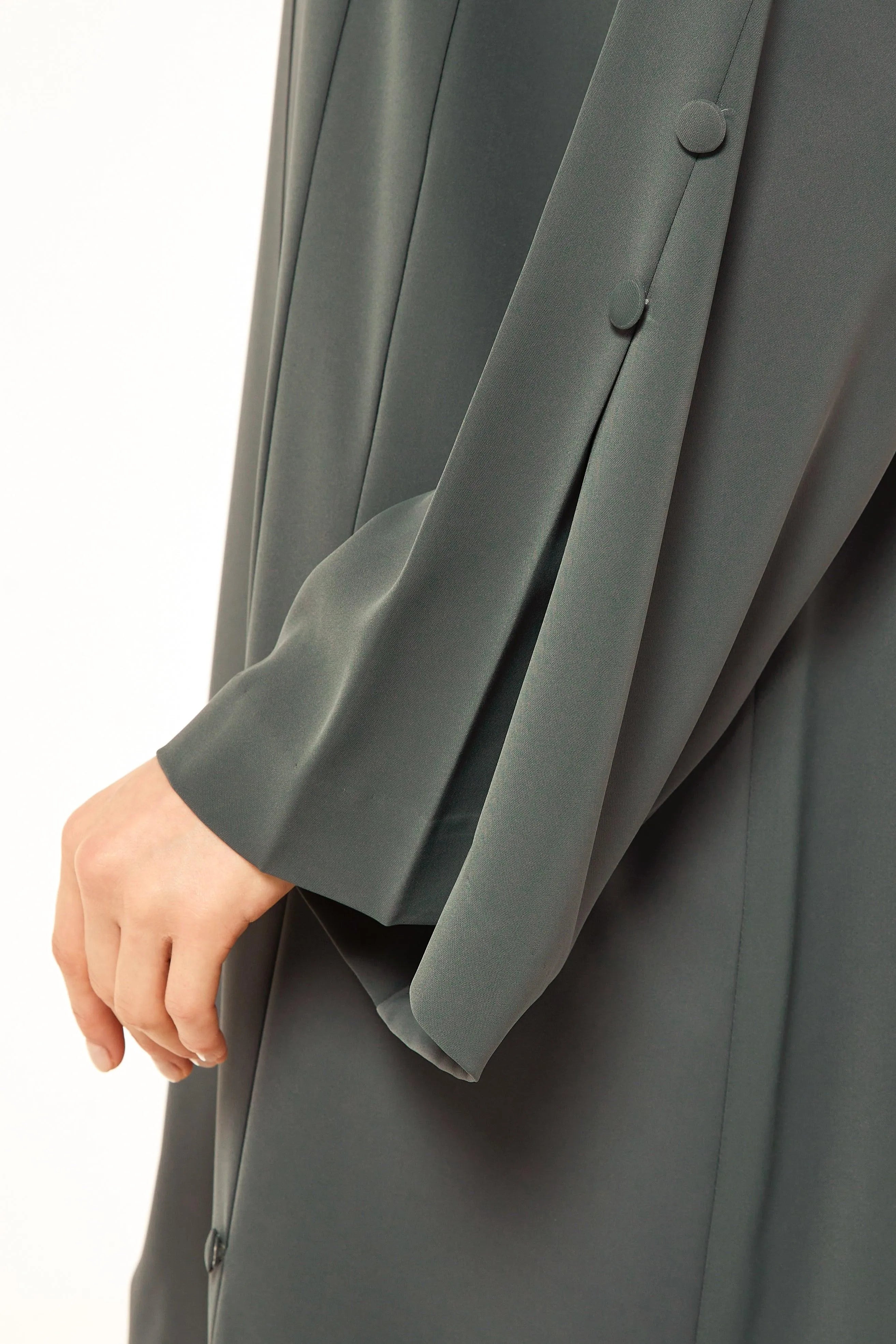 Light Green Remi Crepe Abaya with Sleek Pleat Buttons - Posh Abaya