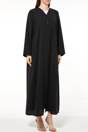 Black Tiana Crepe Custom Abaya with Front Beaded Pintuck