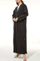 Crepe & Satin Bisht Black Abaya - Posh Abaya