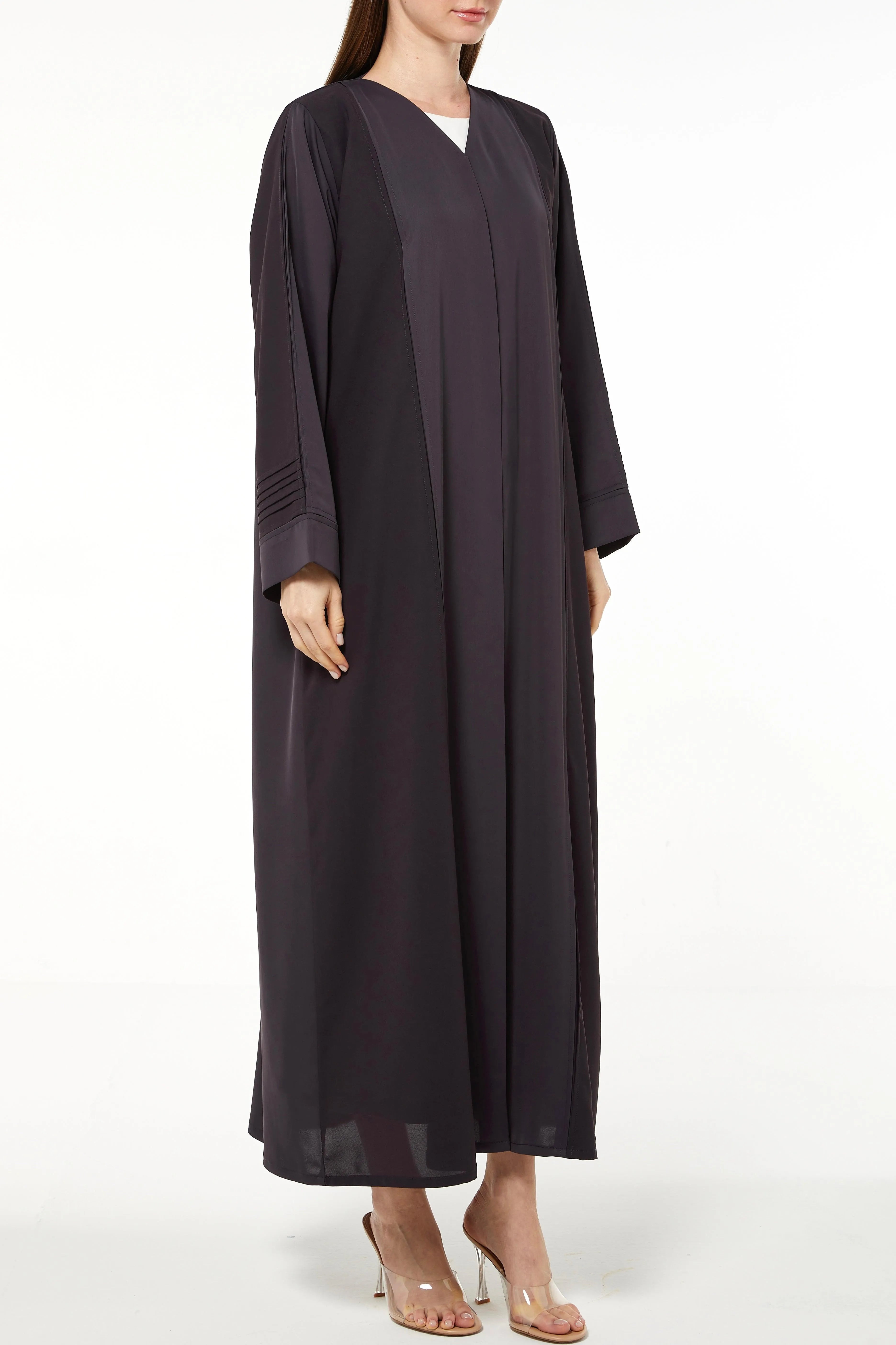 Purple Cool Crepe Abaya with Pleats on Sleeves - Posh Abaya