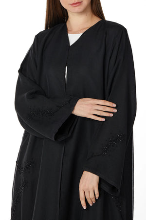 Side Bead Organza Black Custom Abaya