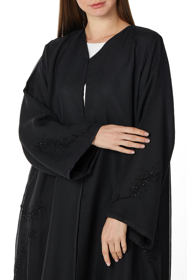 Side Bead Organza Black Custom Abaya