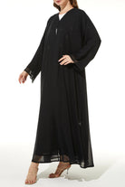 Black Lily Chiffon with Front Shiny Threadwork and Beadwork - Posh Abaya