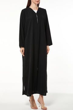 Black Tokyo Crepe Custom Abaya with Side Threadwork