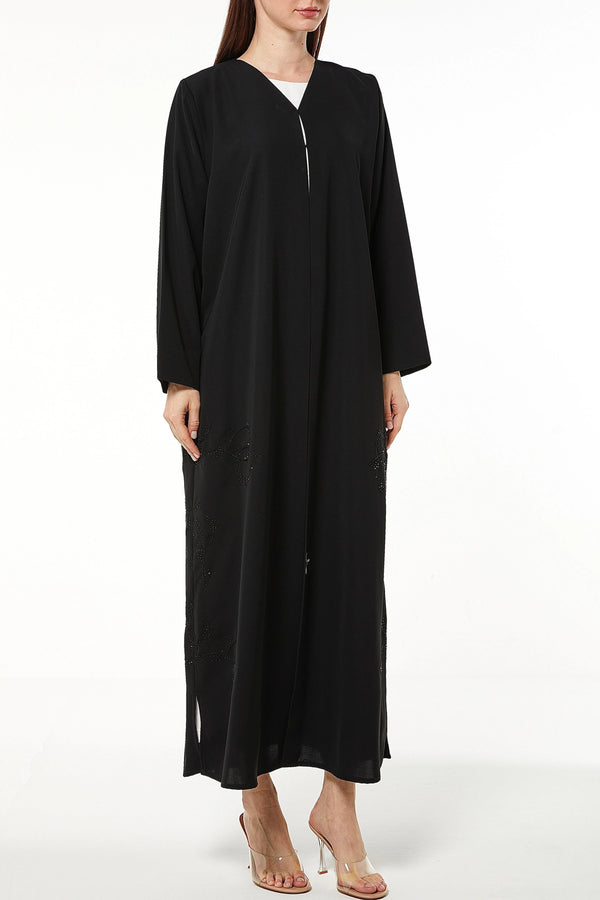 Black Tokyo Crepe Custom Abaya with Side Threadwork