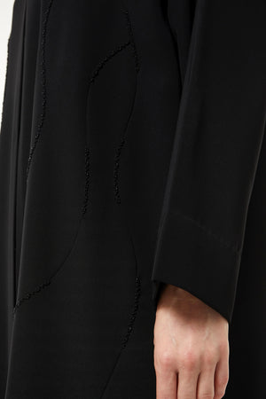 Black Tokyo Crepe Custom Abaya with Front Threadwork and Beads