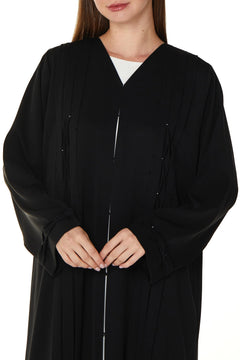 Black Classic Nada Custom Abaya with Beaded Crisscross Detail