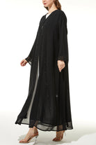Chiffon Flare with Copper Bead Black Abaya - Posh Abaya